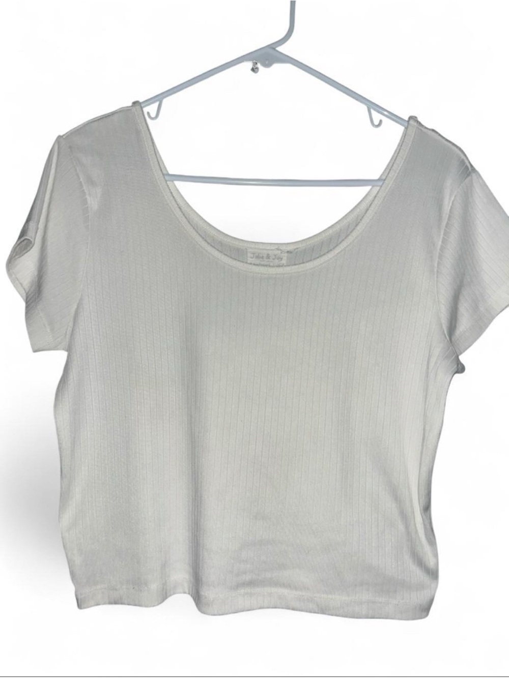 White Ribbed Scoop Neck Crop Top
